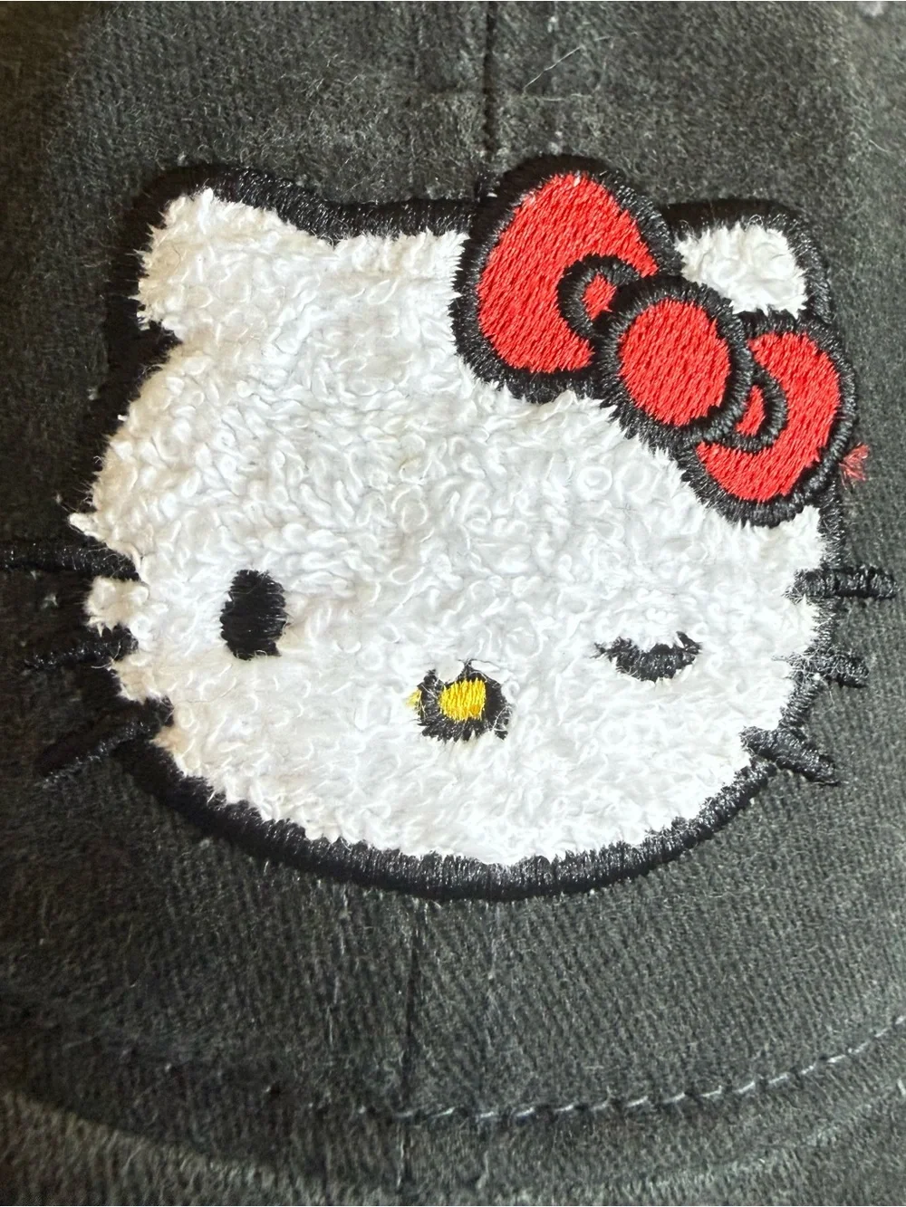 Hello Kitty Sanrio Black Denim wash embroidery Baseball Cap Hat*NWT